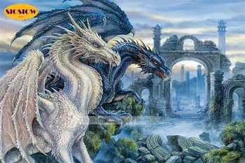 

SIOSIOW 5D Diy Diamond Painting Fantasy White Blue Dragon Round 3D Daimond Mosaic Embroidery Full Square Drill Gifts Decor Home