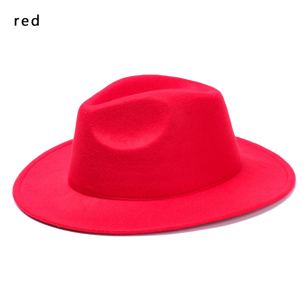 red Осень-зима, имитация шерсти, для женщин, мужчин, дам, Fedoras, топ, джаз, шляпа, европейская, с широкими полями, американский котелок, шапки, новая мода - Цвет: red