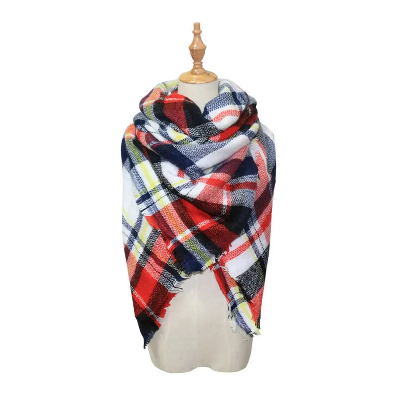 Europe And America Autumn And Winter Faux Cashmere Extra-large Double-Sided Colorful Lattice Kerchief Air Conditioner Shawl