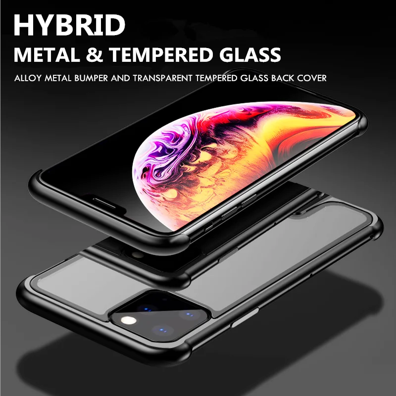 OMEVE Прозрачный чехол для iPhone 11 Pro Max металлический бампер закаленное стекло Крышка для iPhone11 Pro XS X XR 7 8 Plus без полей чехол для телефона