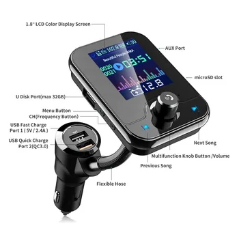

Car Fm Transmitter Bluetooth 5.0 Car Mp3 Player Modulator Adapter Battery Voltage TF Card Hands-free Dual USB Smart Chip