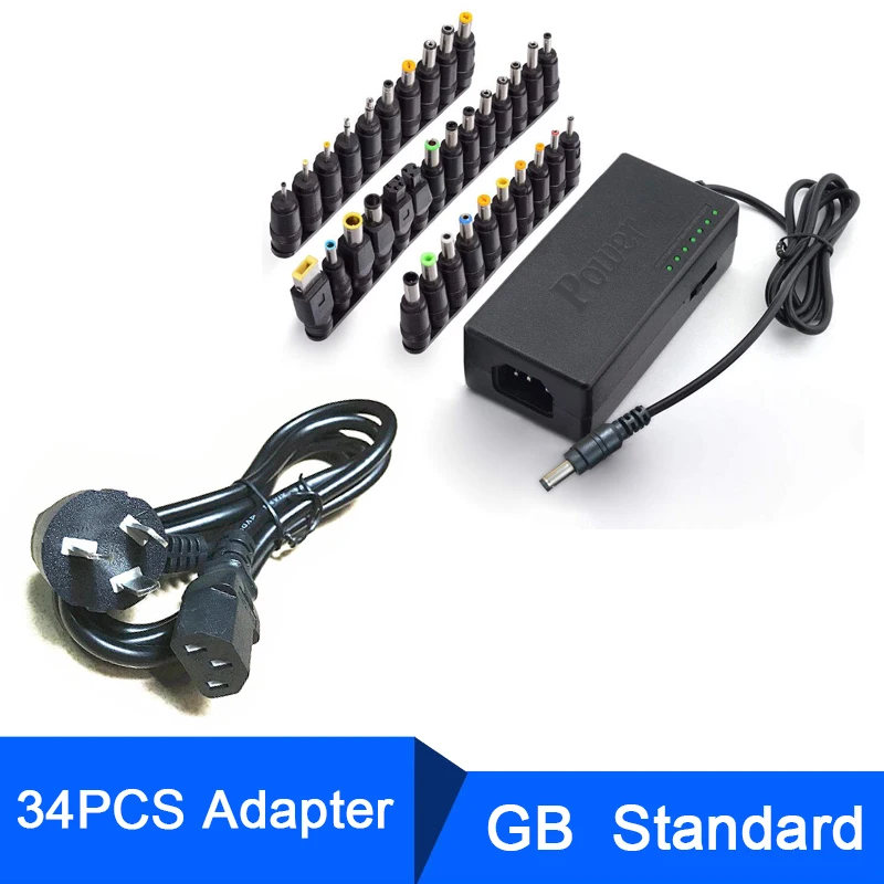 34pcs-GB Standard 34 шт. Универсальное зарядное устройство для ноутбука 96 Вт 12 В до 24 В регулируемый портативный адаптер с Европа США Великобритания Австралия ГБ Шнур питания для hp и всех ноутбуков - Цвет: 34pcs-GB Standard