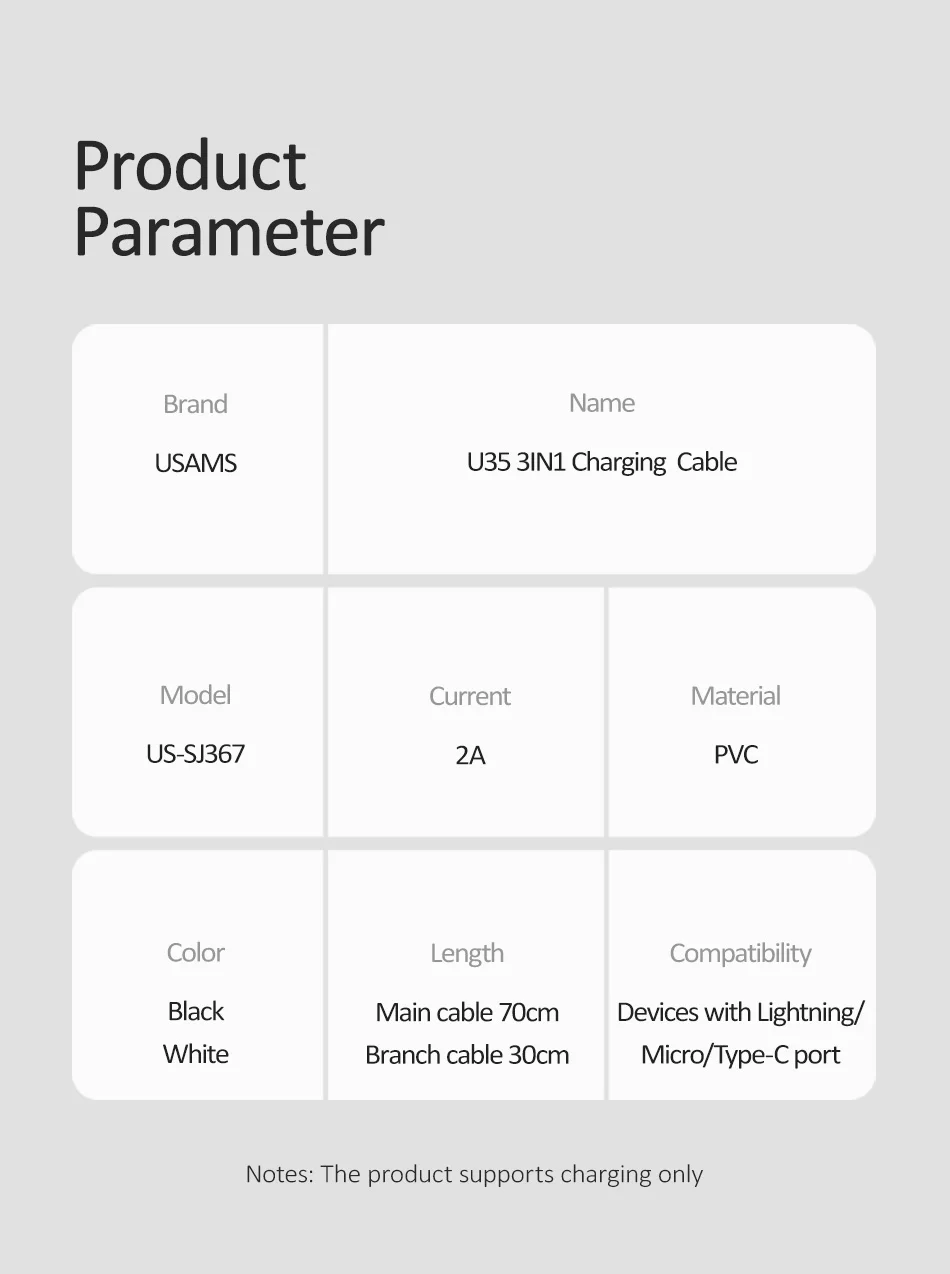 USAMS 3 в 1 USB кабель type C кабель для samsung s9 plus Micro usb кабель для зарядки для iPhone X 8 7 6s Plus 5 5S SE 5c C кабель