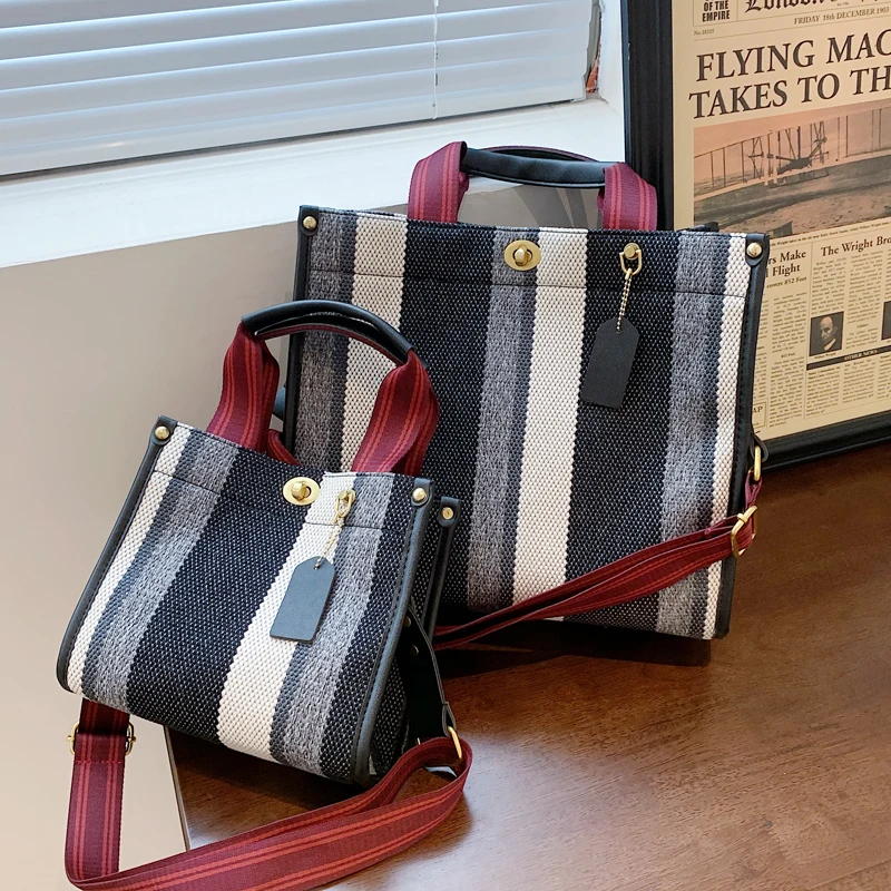 Canvas Bags for Women Women's Big Capacity Purses Stripe Handbag Designer Tote Shopper Shoulder Bag Crossbody Bag