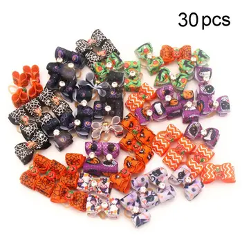 

30 Pcs Halloween Colorful Dog Cute Bow Ties Hair Clip Flower Puppy Headdress Bow