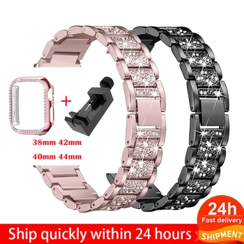 

Diamond Band +case For Apple Watch 40mm 44mm 38mm 42mm iWatch series 6 SE 5 4 3 bracelet apple watch stainless steel strap women