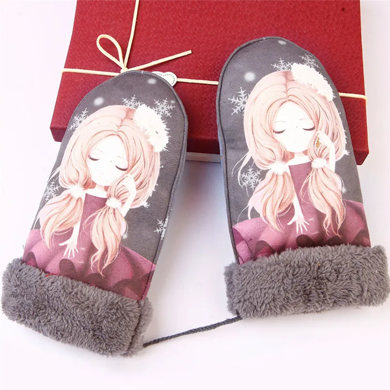 Gray Новинка года; Модные женские зимние варежки с отворотами; теплые перчатки на весь палец с принтом ручной работы; Лидер продаж; Прямая - Цвет: Gray