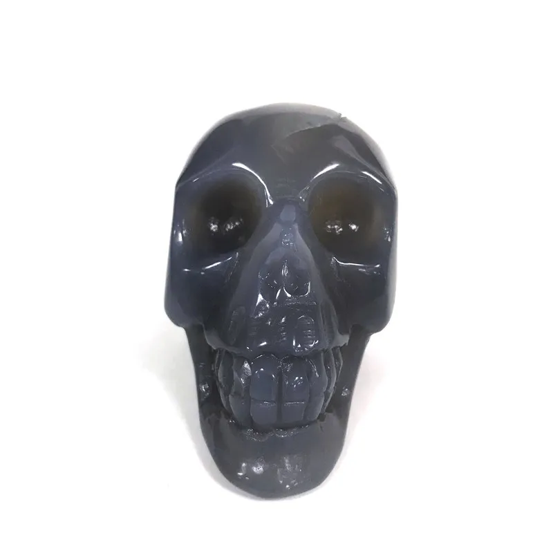 Agate Skull Натуральный агат Geode Кристалл черепа статуя Исцеление головы кости кварцевый камень для фэн-шуй подарок на Хэллоуин домашний декор коллекционная - Цвет: Agate Skull