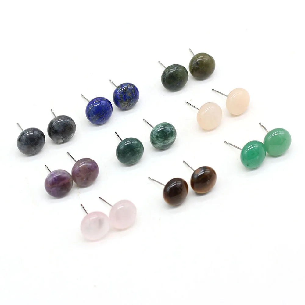 

12Pair Wholesale Natural Semi precious Stone Round Amethyst Rose Crystal Tiger Eye Stone Earrings for Women's Party Banquet Gift