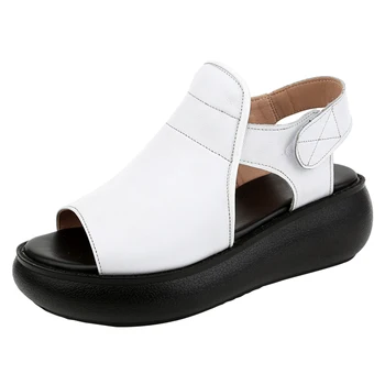 

Women's Sandals Plus Size 33-43 Summer Genuine Leather Ladies Shoe Sandals Women Platform 5cm Heels Female Shoes