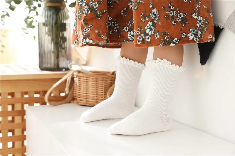 Baby Girls Socks Kids Toddlers Ruffle Knee High Long Soft Cotton Sock Lace Flower Children Infant Girl Socks For 0-5 Years