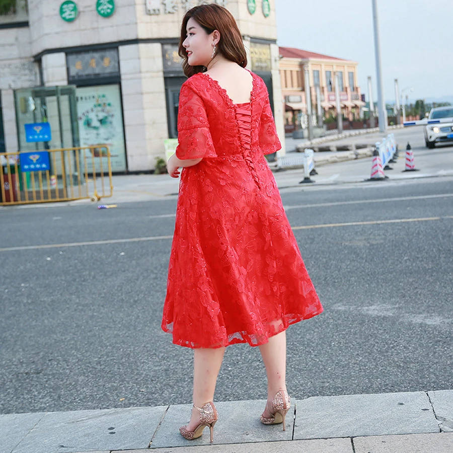 Платья для выпускного вечера размера плюс, короткие кружевные платья Vestidos De Gala с v-образным вырезом, женские вечерние платья T047, вечерние платья с блестками и коротким рукавом