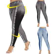 Sfit Модные женские поддельные лосины из джинсовой ткани Джеггинсы тянущиеся брюки синие Черные узкие леггинсы джинсы облегающие, брюки обтягивающие Новинка