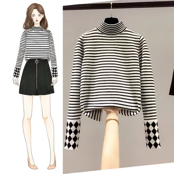 

High neck women's sweater women's striped bottoming sweater in autumn and winter with loose fit and new trend in 2020