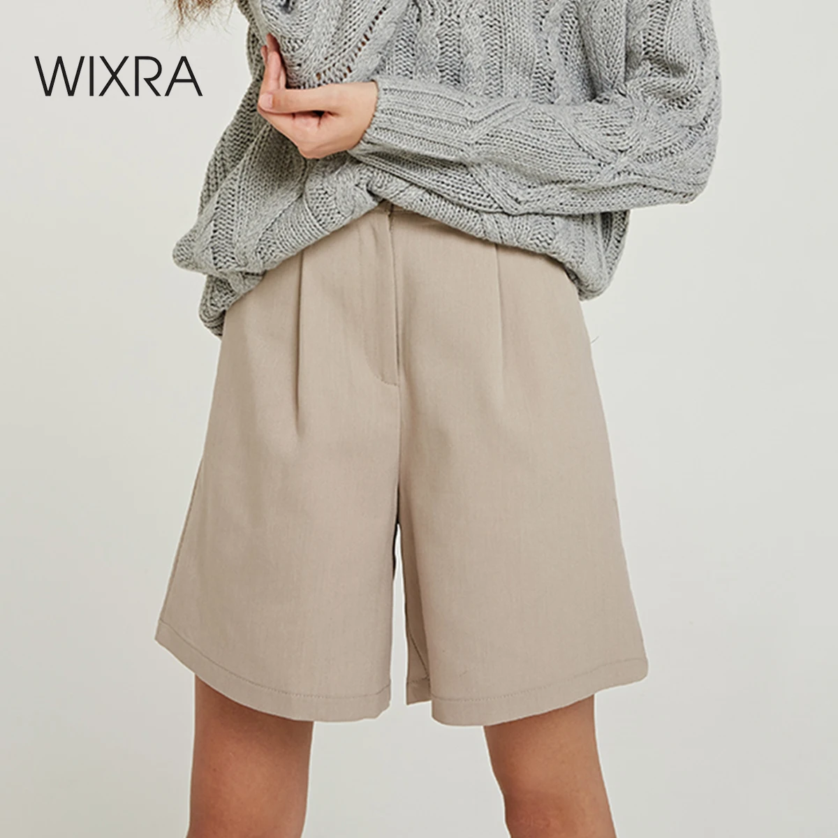 Baratos Wixra 2019 nuevos pantalones cortos de mujer informales Sólidos con Bolsillos de cintura alta pantalones cortos de verano con Base para combinar parte de abajo de mujer