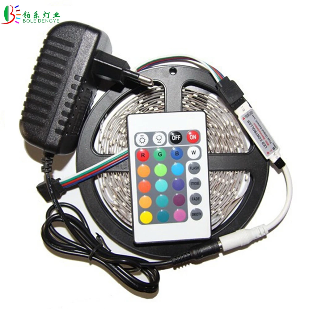 

RGB LED Strip SMD 2835 Non waterproof 10M 600 leds Colorful Tape Ribbon +24key IR Remote Controller +12V 2A EU US Power Supply