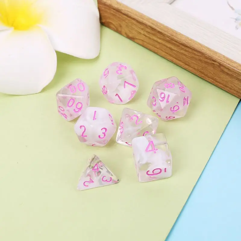 

7 Pcs/Set New Game Dice Transparent Fashion Dices Multi-side Desktop Games Party Play Gifts Polyhedral Black/Pink G8TD