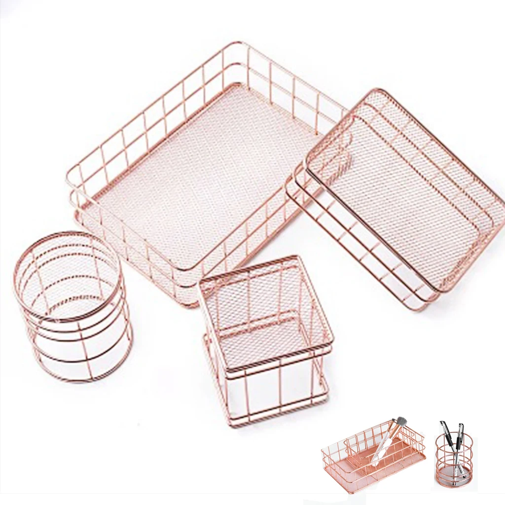 

Nordic Style Rectangle Metal Basket Iron Storage Basket Cosmetic Brushes Holder Organizer Home Office Desk Toiletry Iron Baskets