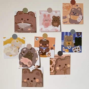 

9Pcs /Pack Cute Biscuit Bear Card Bedroom Wall Decorative Hand Account Book Postcard Non-sticky Girl Photo Props Stationery Gift