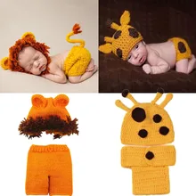 Accessoires de photographie pour nouveau nés cerf et Lion, 2 pièces/ensemble, Costume en tricot Crochet pour bébé, chapeau de dessin animé cerf et Lion, vêtements pour nourrissons