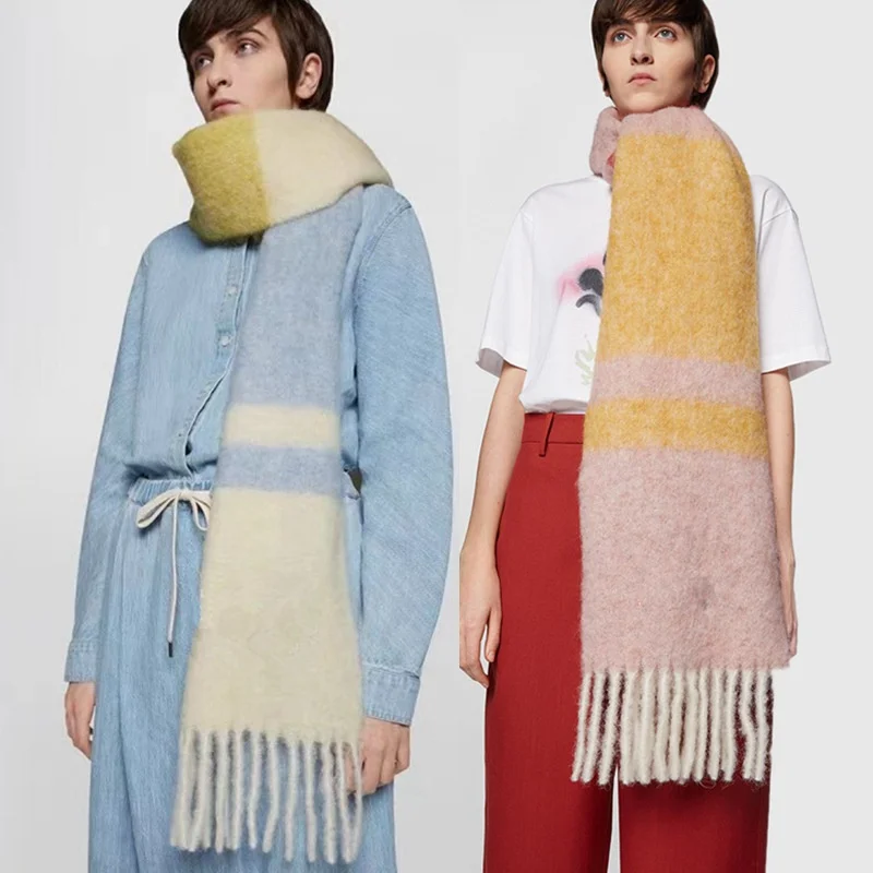 

Winter Scarf Women Cashmere Warm Pashmina Color Patchwork Foulard Female Scarf Wrap Thick Soft Bufanda Tassel Shawl Long Stole