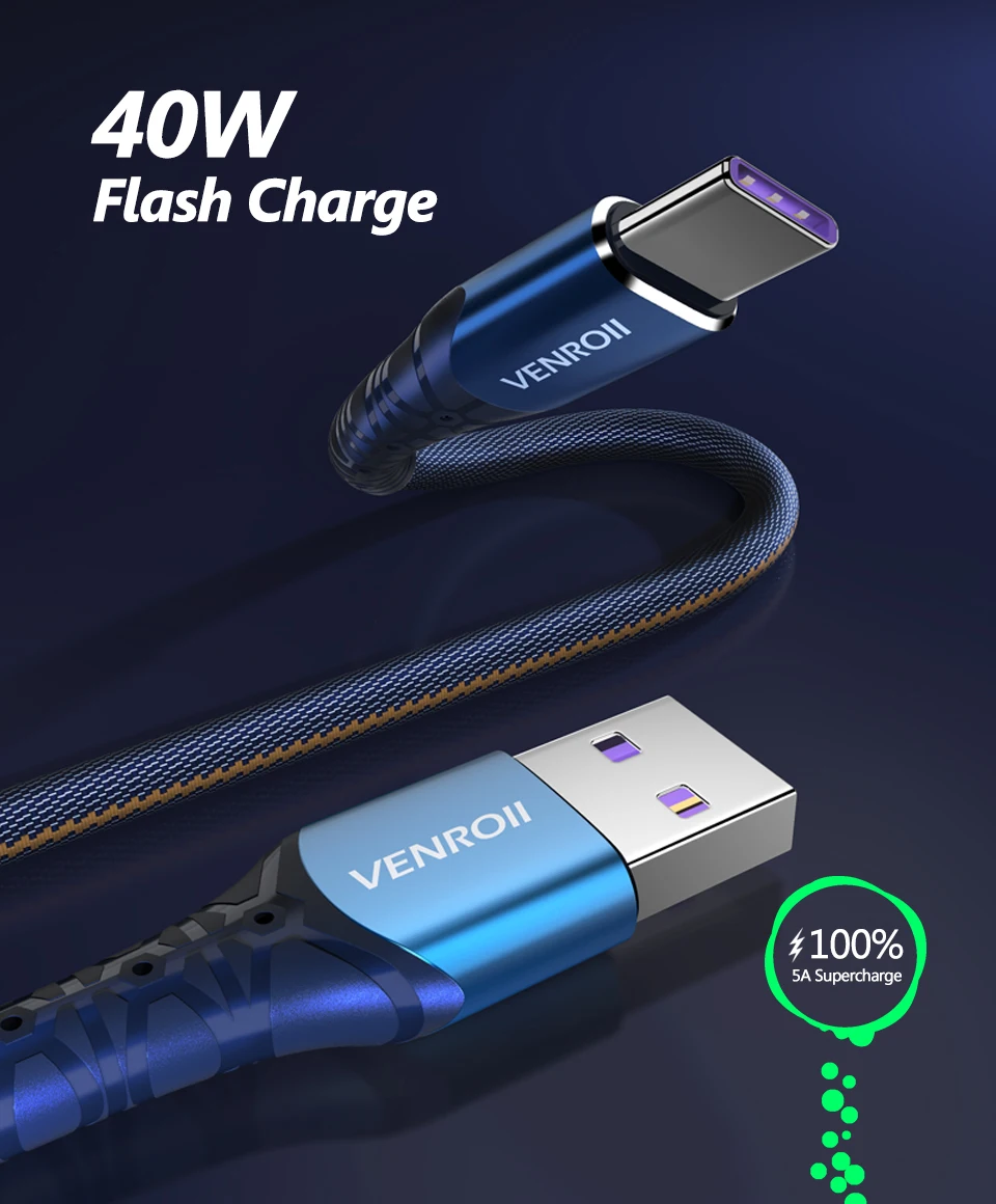 Venroii usb type C кабель для huawei mate 30 20 Pro 5A Supercharge Кабо для P30 P20 P10 Honor Быстрая зарядка USBC type-C кабель для передачи данных