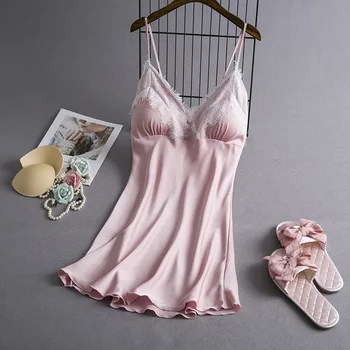 

Sexy Spaghetti Strap Nightgown Homewear Women Sleepwear Nightdress Satin Sleep Dress Silky Home Clothes Intimate Lingerie