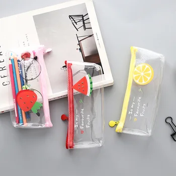 

Simple Transparent PVC Strawberry Watermelon Fruit Pencil Case Box Stationery Pencil Bag Girl Gift Storage Box Students Supplies