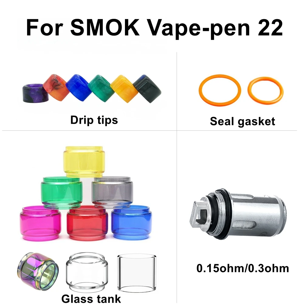 

Replacement Accessories Glass Tank Tube O Ring Drip Tip Coil For SMOKK For Vapen Pen 22 kit Core Seal Gasket Bubble Bulb Tank