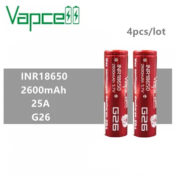 

4Pcs Vapcell 18650 battery 2600mAh 25A 100% rewrapped H26 G26 beats VTC5A equal to P26A VTC6A / 20S li-ion rechargeable battery