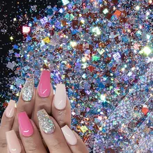 

50g Illusory Celebrity Sparkly Square Chunky Flakes Holographic Mix Nail Glitter Sapphire Cube Sequins Manicure Confetti FE15645