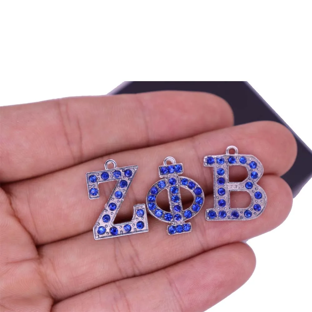 Синие хрустальные греческие буквы zeta Phi Beta Charm Sorority Клубное Ювелирное Украшение Аксессуар браслеты ожерелья своими руками изготовление на заказ Мода