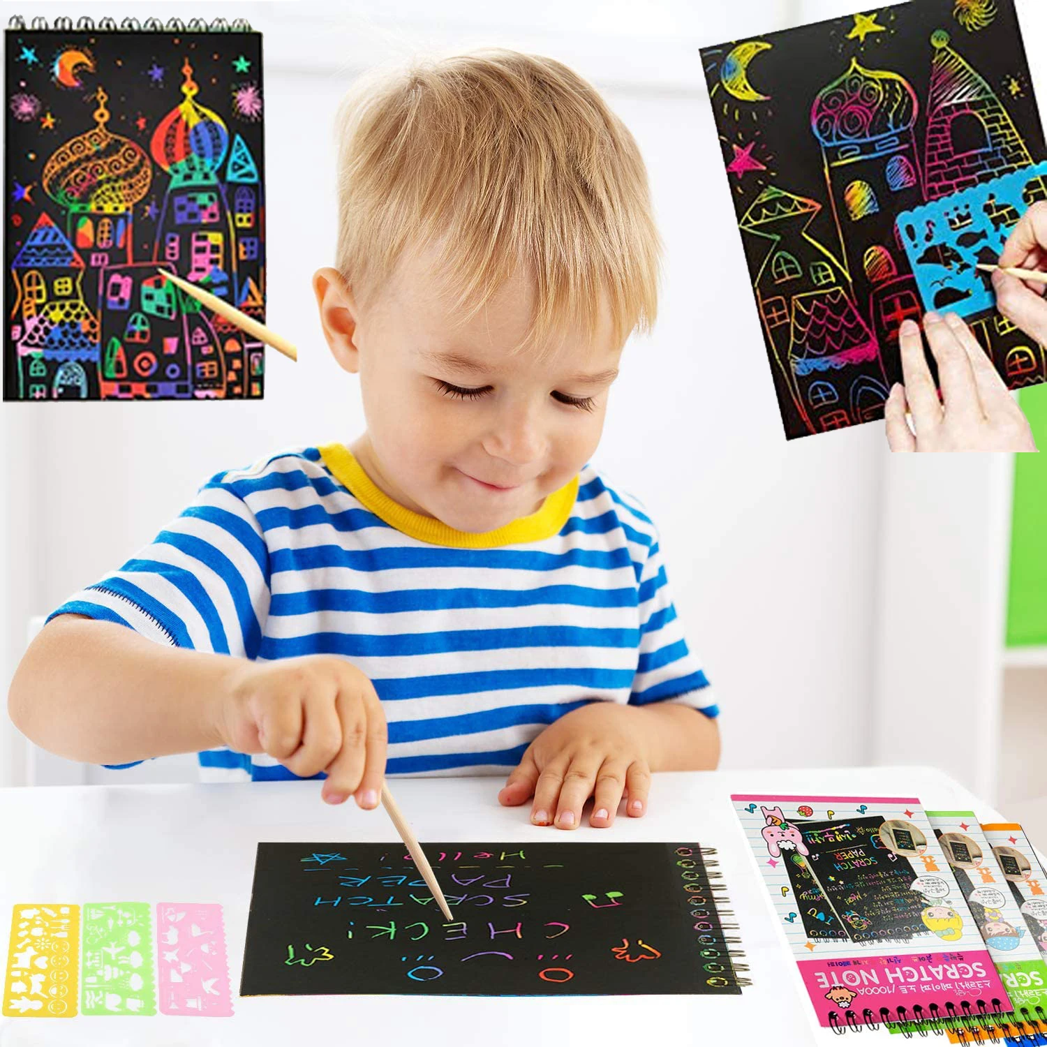 Kids Graffiti Note Book Diy Scratch Drawing Notes Paper Painting Coils Drawing  Book Black Paper Children'S Early Education Toys