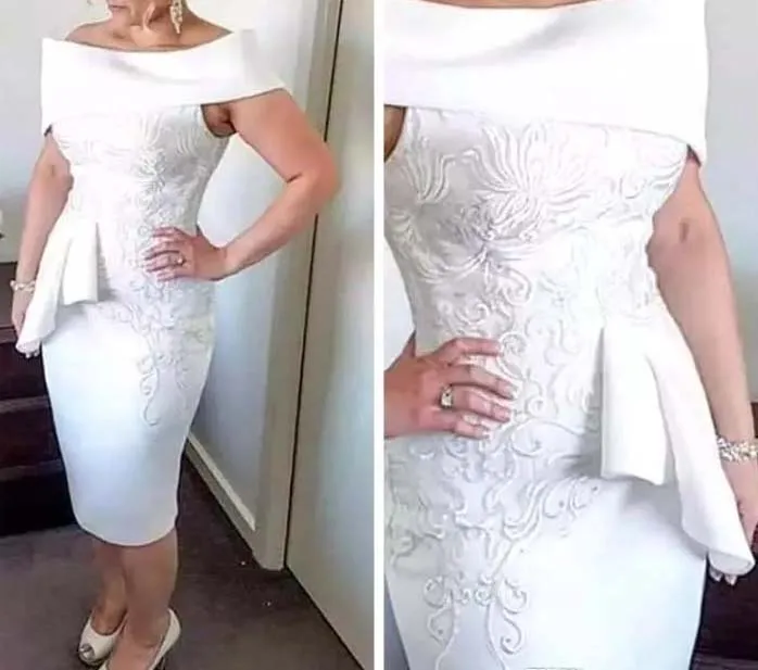 

До колена, для мамы невесты платья-футляр с открытыми плечами аппликации бриллианты Короткие свадебные платья для жениха и матери