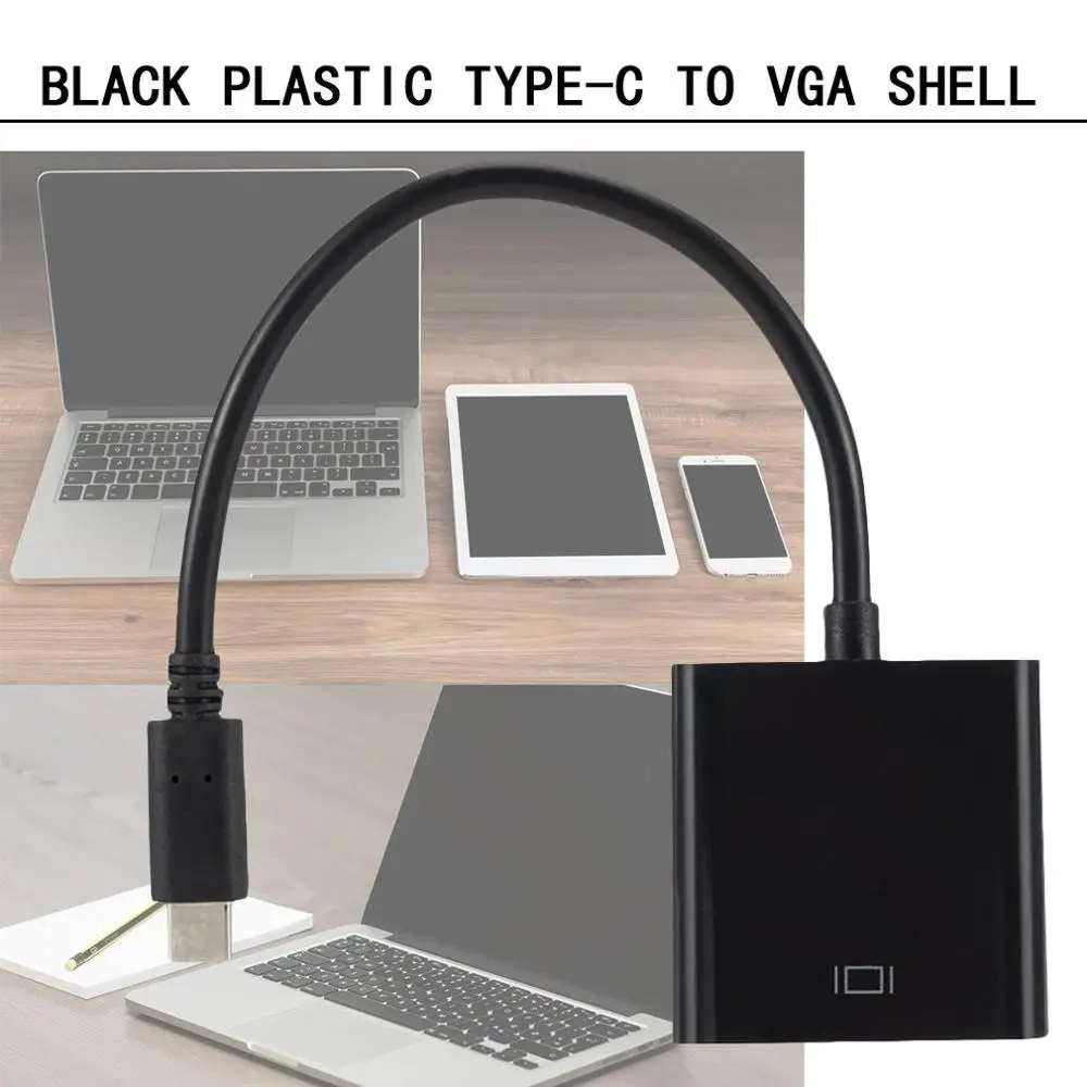 Прочный портативный черный пластиковый USB 3,1 type C USB-C мужчин и женщин VGA Кабель-адаптер для мобильного телефона для планшетных компьютеров