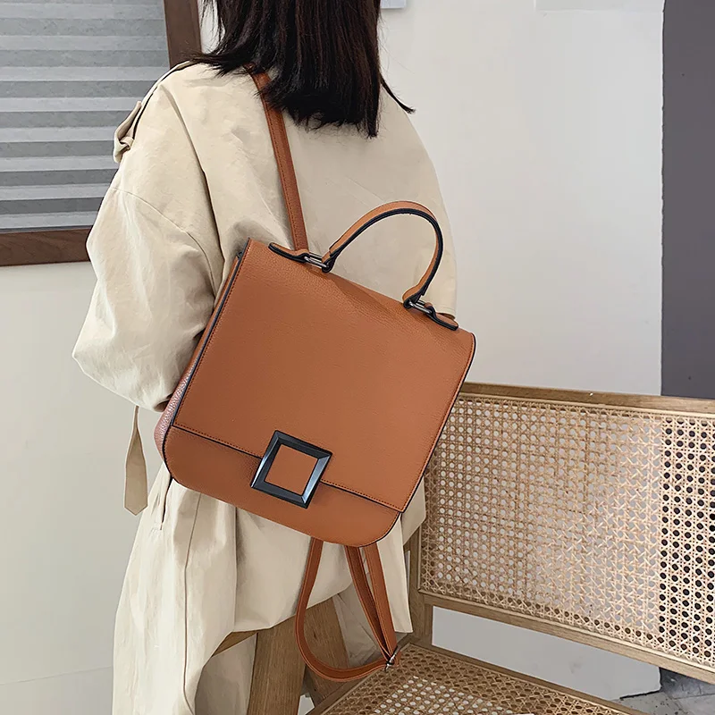 Women's PU Leather Backpack Door Lock Bag Casual Simple Double Shoulder Student Backpack Fashionable Large Capacity Travel Bag