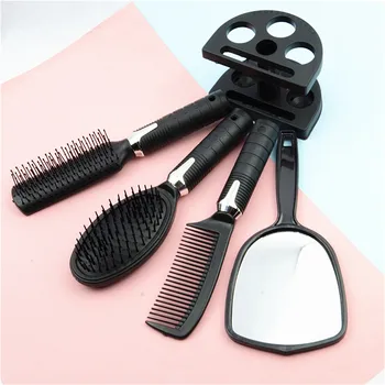 

Salon Professional Nylon Hairbrush Scalp Massage Comb Wet Hair Brush Creative 5-piece Set Mirror Comb Seat Set Plastic Comb