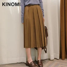 KINOMI Модные женские цвета хаки гофрированные длинные юбки с высокой талией ампир Harajuku тюль до середины икры юбки для женщин s Новое поступление