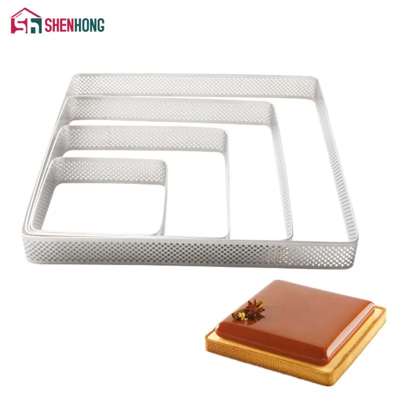 

SHENHONG Square Stainless Steel Pie Tartlet Molds French Dessert Mousse Fruit Tart Ring Quiche Cake Mold au Citron Cheese Pans