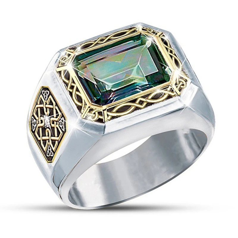 Мужское высококачественное Большое Квадратное кольцо с зеленым цирконием, роскошное Золотое кольцо, мужские серебряные кольца, свадебные ювелирные аксессуары - Цвет основного камня: R759