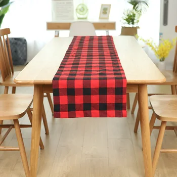 

180CM Plaid Cloth Red Black Table Runner Dinner Party Table Decorations New Year Holidays Christmas Party Home Decorations
