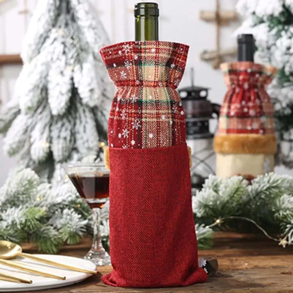 

Cute Christmas Wine Bottle Cover Linen Cloth Snowman Elk Santa Bag Elasticity design Bottle Covers home coffee shop Decoration