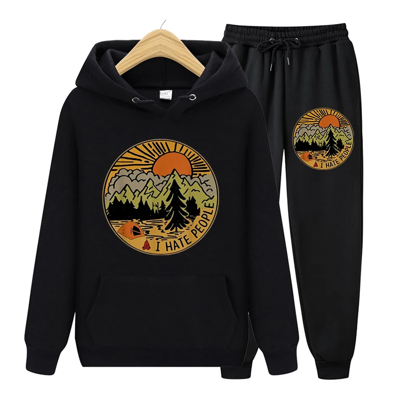 

Autumn Winter Pullovers Pockets Oversized Clothes Landscape Cartoon Graphic Print Hoodie Sweatshirt Women Comfortable Streetwear