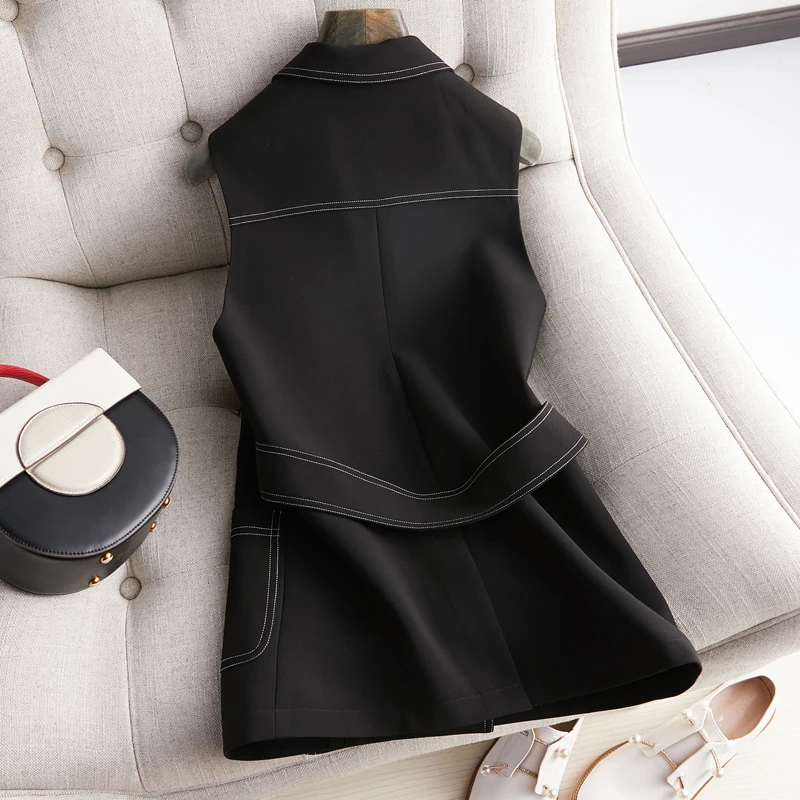 PLUS SIZE 5XL!Autumn Women Blazers Sleeveless Long Vest Jacket Double-breasted Casual Outwear Elegant Office Lady Jackets