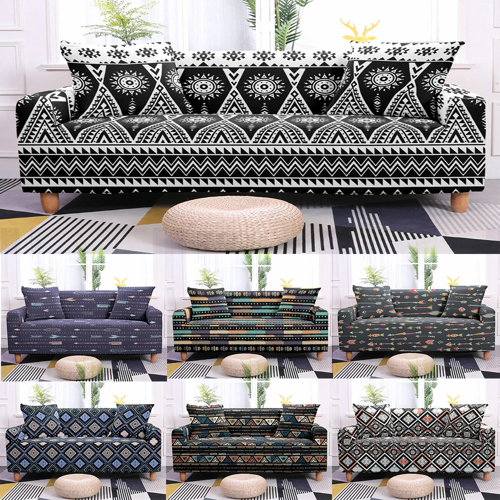 

1/2/3/4 Seaters Classical Retro Geometic Pattern Sofa Cover for Living Room Home Single L-shape Sofa Protective Cover Slipcover