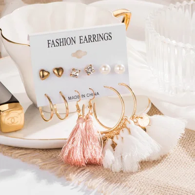 Сережки с кисточками Boho Длинные серьги в богемном стиле набор для женщин Brincos Геометрическая ткань серьги женские модные ювелирные изделия - Окраска металла: qw11713