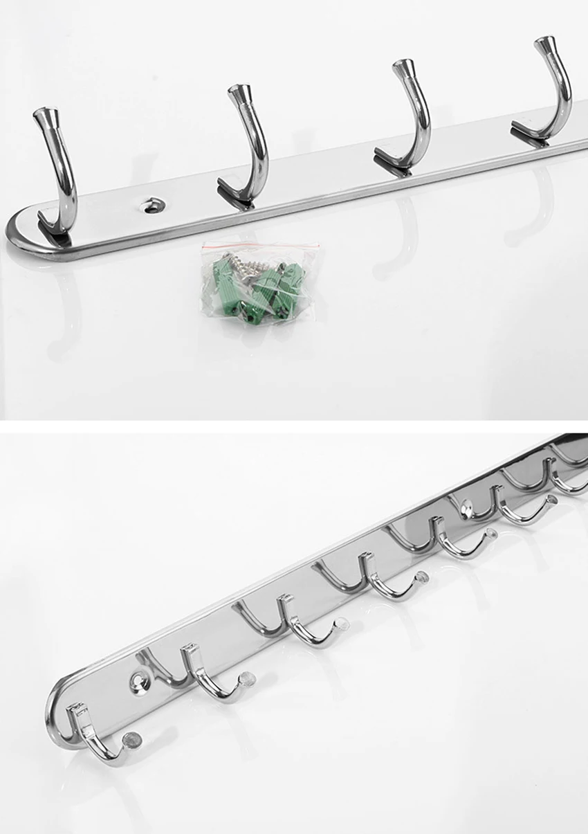Stainless Steel Single Head Curved Kitchen Bathroom Hook, Wall Mounted 8 Hooks Style Hat Clothes Rack Holder For Coats, Towels