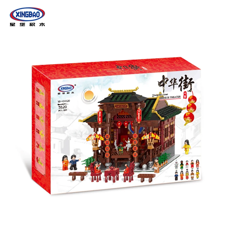 XINGBAO 01020, сборные кирпичи, китайский стиль, древнее здание, китайский театральный набор, строительные блоки, детские игрушки, подарки на день рождения