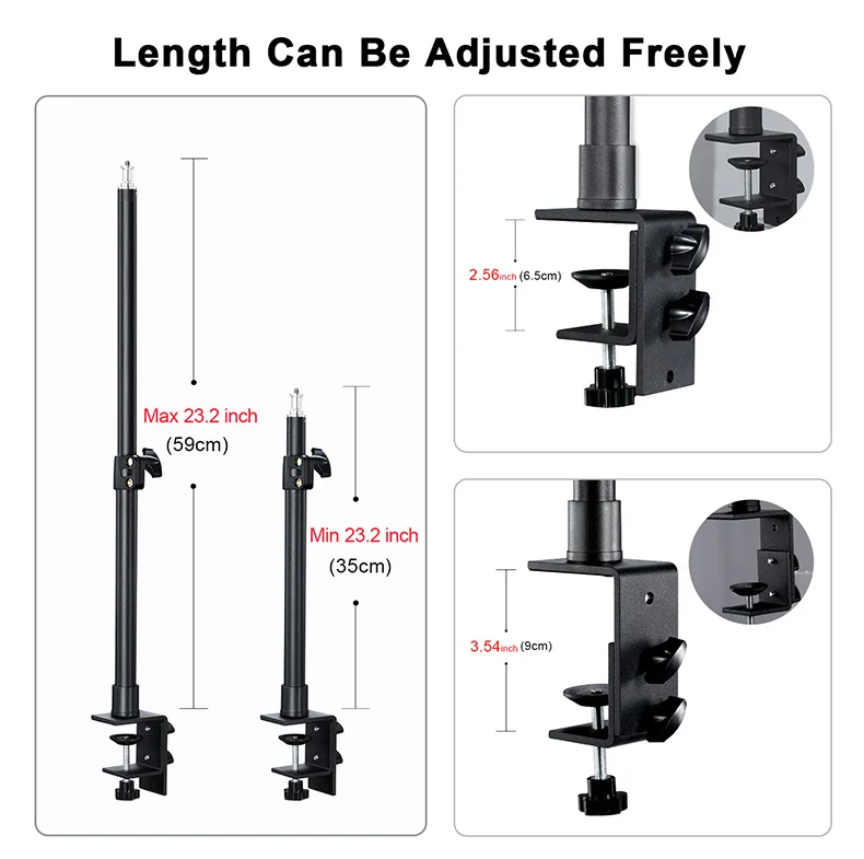 LP09 Tabletop Light Stand Clip Stand with 1/4 Screw for LED Ring Light Adjustabl