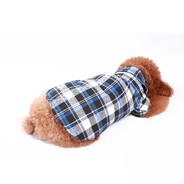 Одежда для собак, зимняя теплая одежда для домашних животных,, повседневная клетчатая рубашка на пуговицах с отворотом, куртка, хлопковая толстовка, S-XL - Цвет: Синий